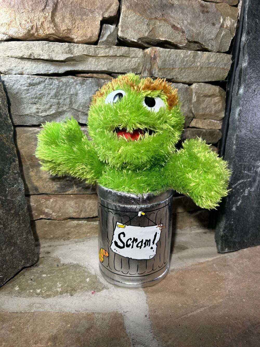 Oscar The Grouch in his silver trash can Sesame Street GUND plush